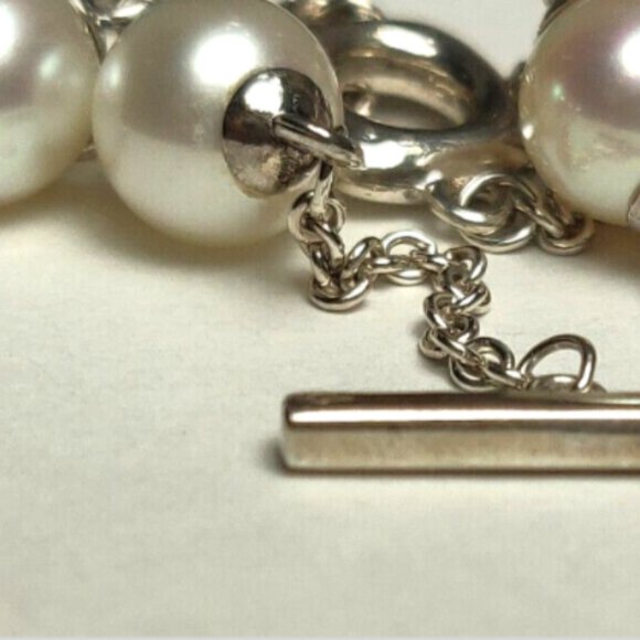Vintage Tiffany &Co Akoya Pearls Cushion Toggle Silver Bracelet 7" Rare - Picture 9 of 10